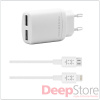 Сетевое зарядное устройство Mixberry + два кабеля, белый
